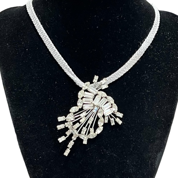 VINTAGE STAR ART STERLING CLEAR RHINESTONE CRYSTAL BROOCH PENDANT - Picture 7 of 13